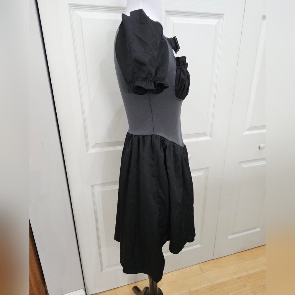 Dolls Kill Zemeta Lock Me Up Asymmetrical Hem Buckle Strap Black Gray Dress S - Picture 4 of 10